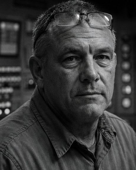 Dave Reynolds, senior plant operator, in the control room with reading glasses pushed up on his forehead
